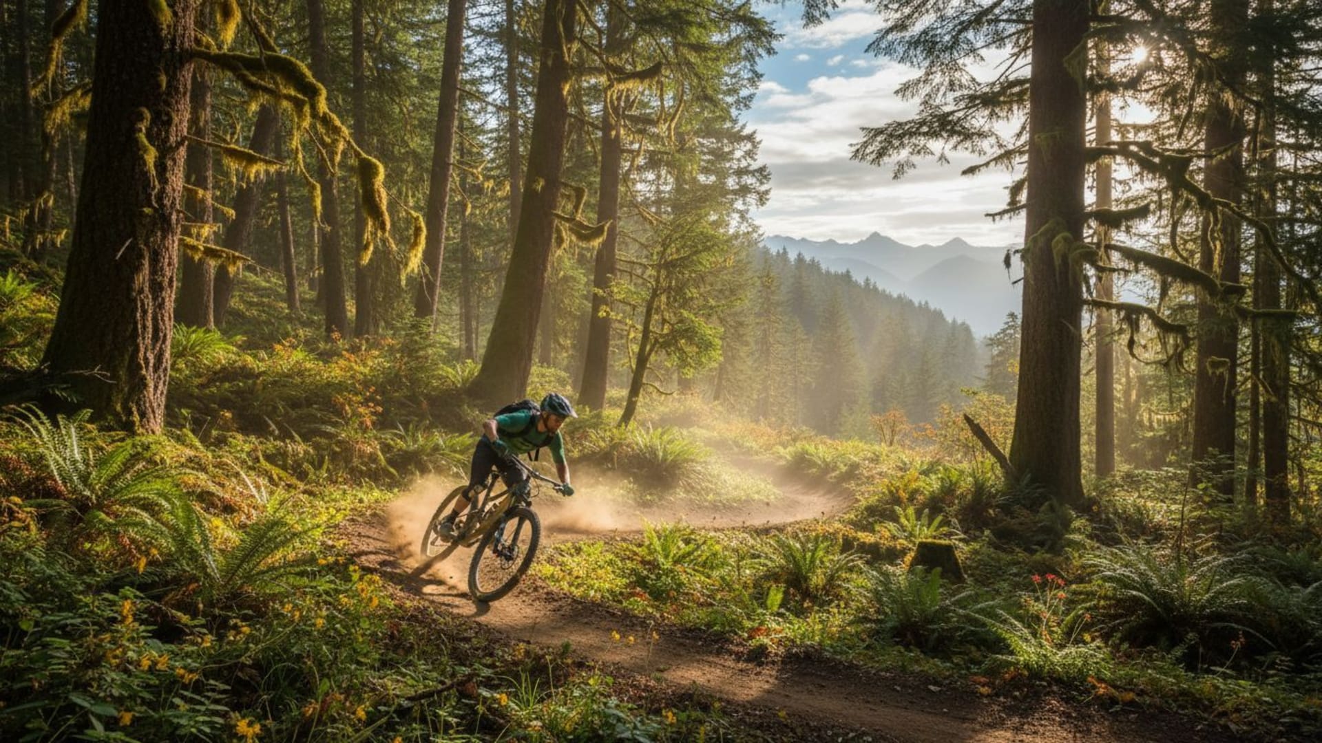 Sentier de VTT forêt chemin en terre soleil aventure fond d'écran en plein air