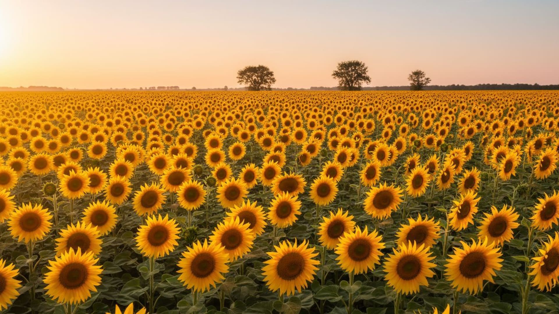 champ de tournesols heure dorée chaud lumineux été fond d'écran ambiance joyeuse