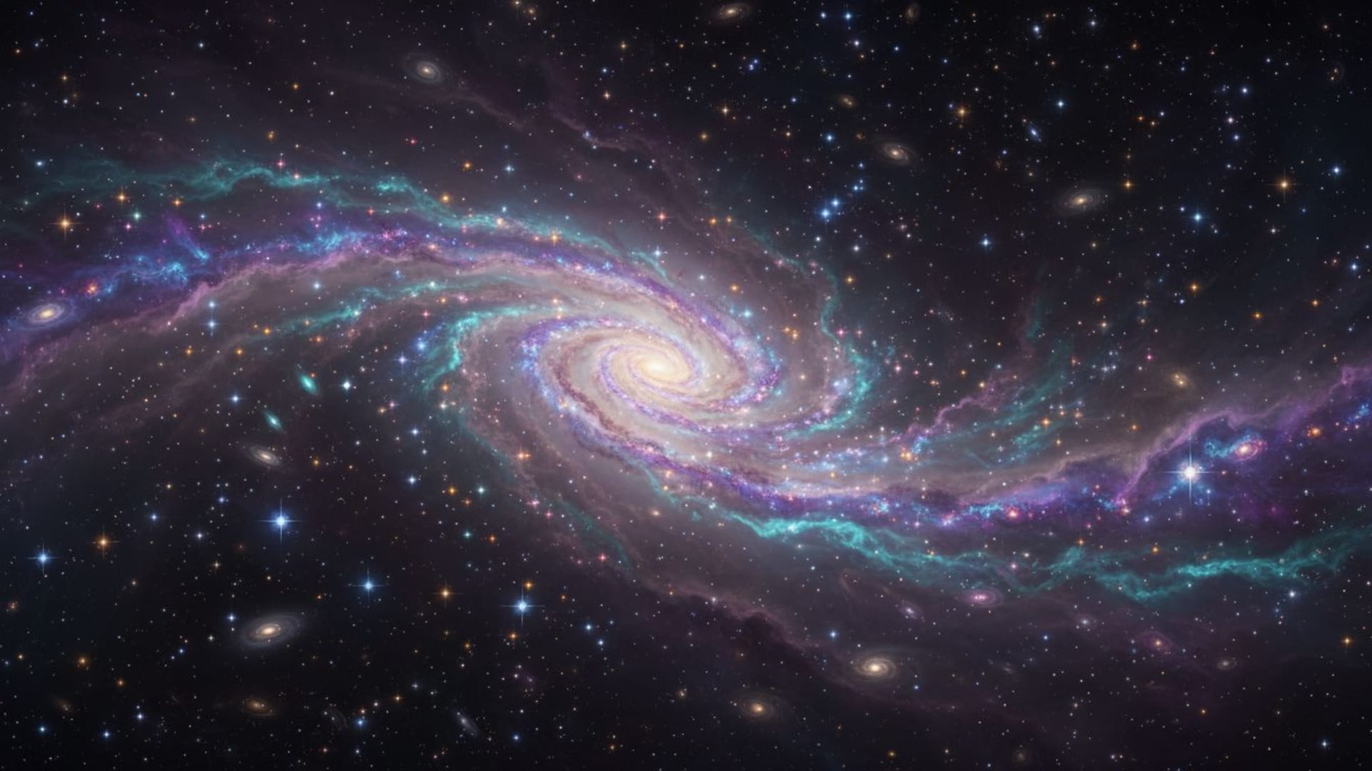 café au lait cosmique nébuleuse tourbillons amas d'étoiles violet turquoise fond ecran espace onirique