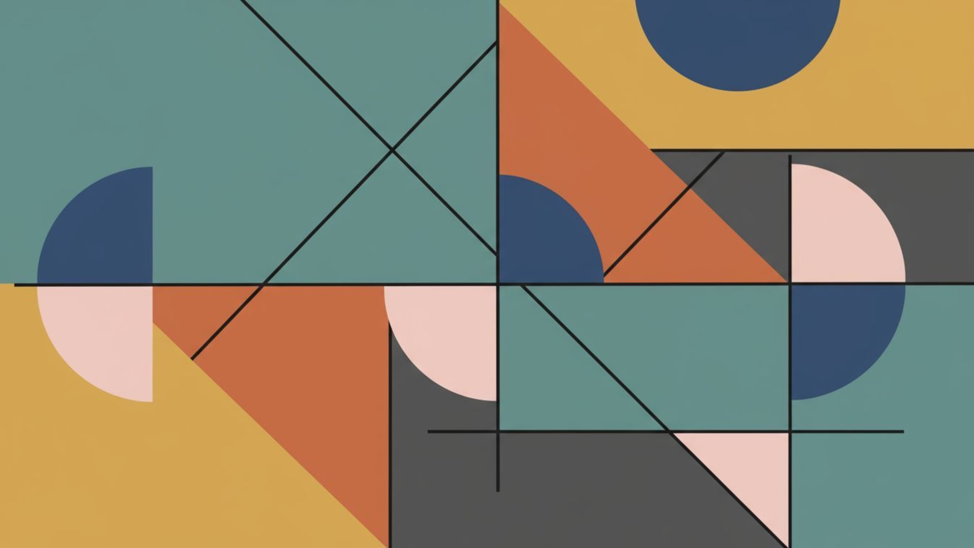 Affiche style fond ecran abstrait composé de lignes et de blocs de formes géométriques minimalistes en couleurs plates