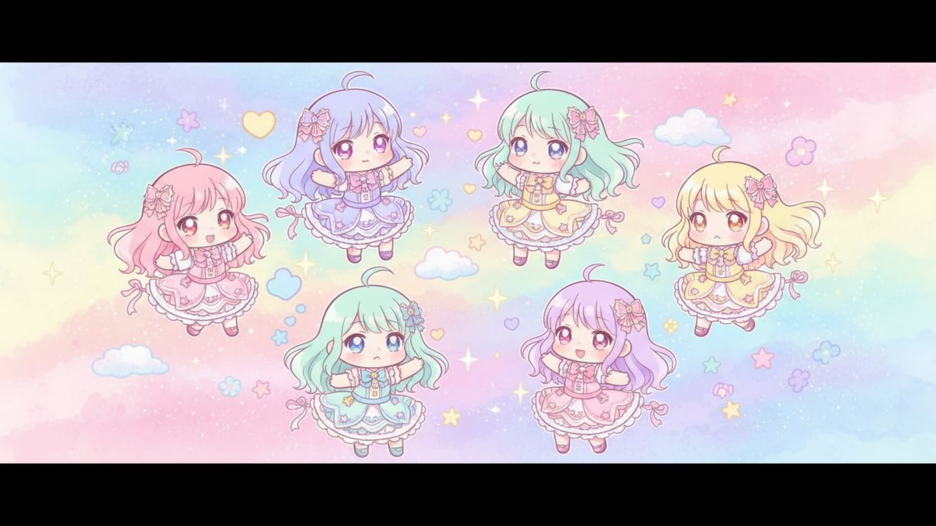 anime pastel chibi mignon coloré dégradé fond d'écran kawaii rêveur