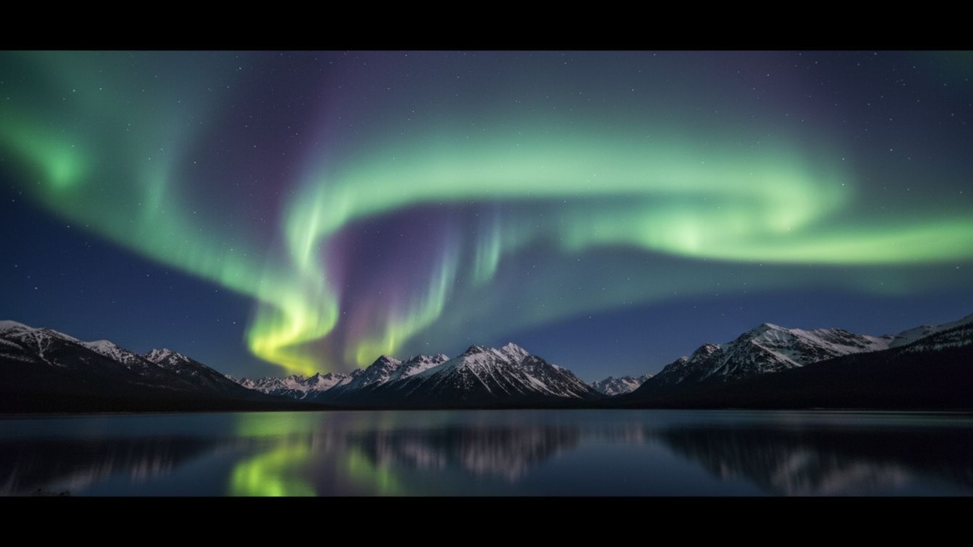montagne aurore boréale ciel nocturne vert violet fond ecran dégradé couleurs vagues