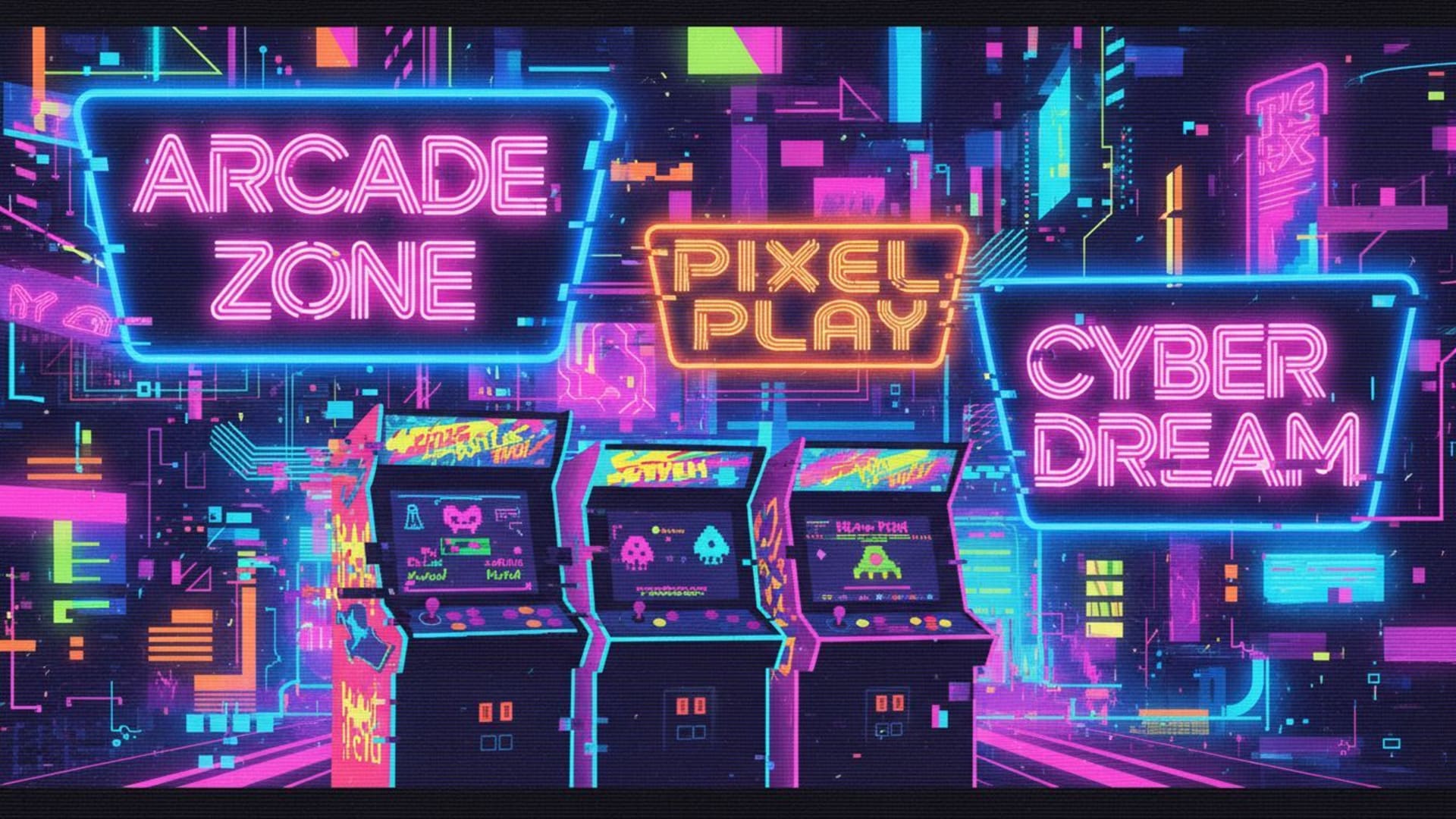 signal lumineux d'arcade rétro néon art glitch fond d'écran cyberpunk pop vibrant coloré
