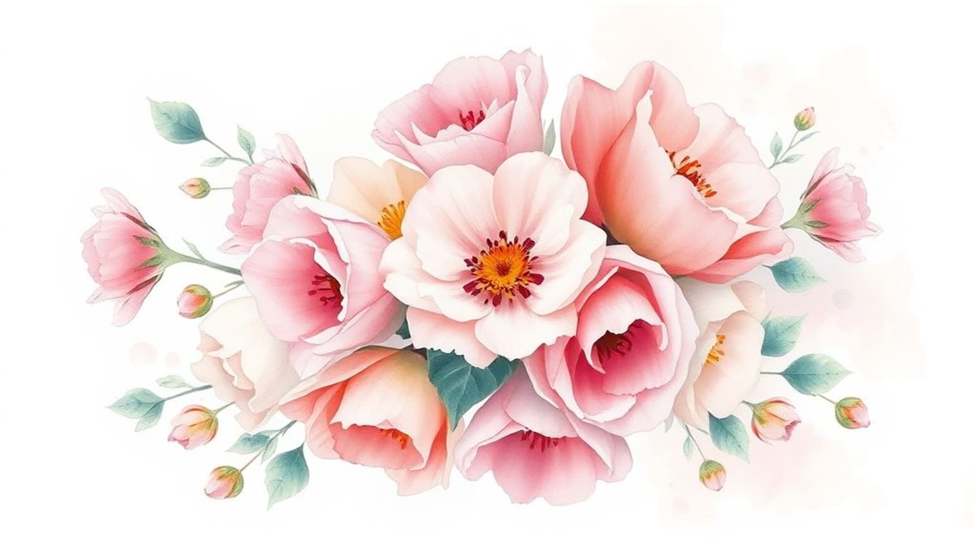 bouquet de fleurs pastel peinture acrylique fond ecran doux couleurs romantiques tendres