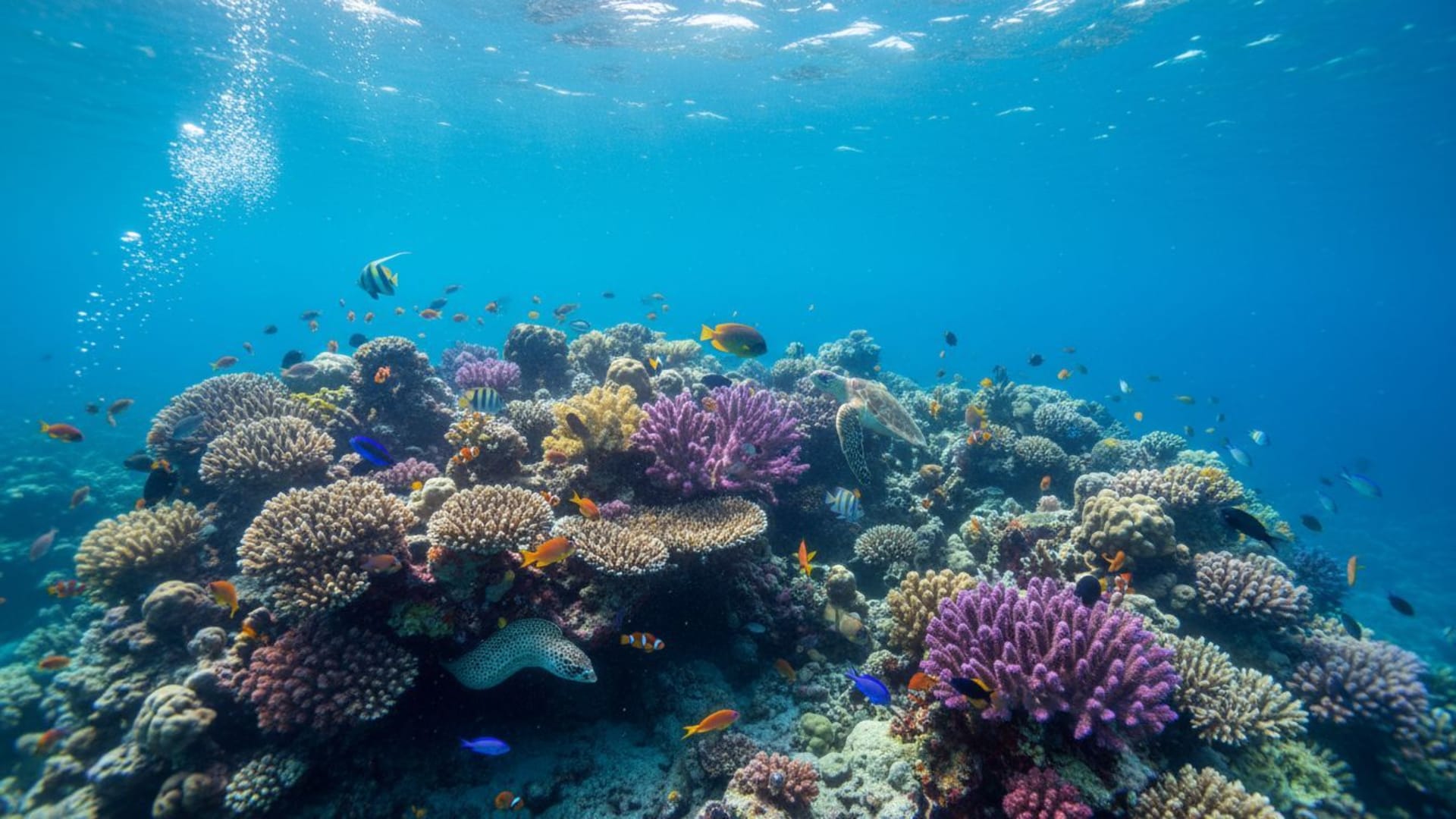 Recif de corail sous-marin poissons tropicaux eau bleue fond ecran 4k hd