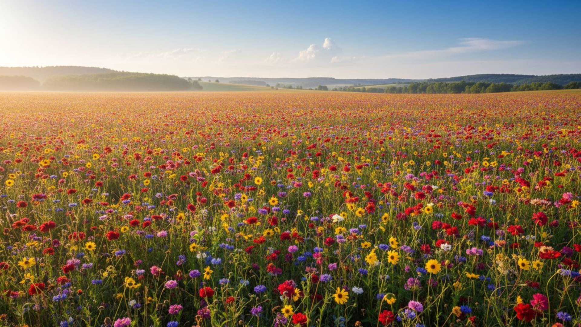 Fleurs prairie champs fleurs sauvages lumineux ensoleillés fond ecran été vibrant haute définition