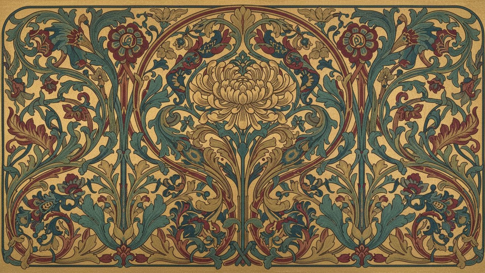 fond ecran floral vintage art nouveau motif orné fond doré classique