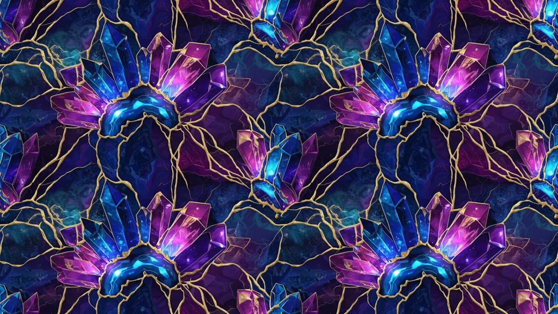 fond ecran de motif géode en cristal luxueux bleu violet avec veines dorées qui brillent