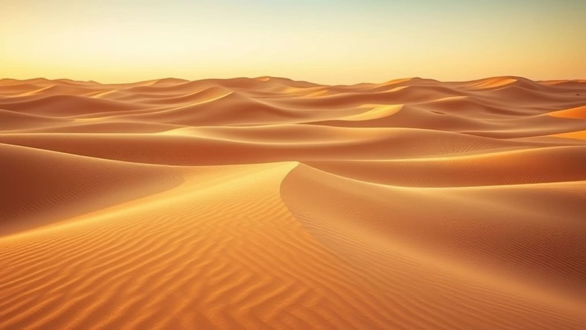 les dunes du désert, les ondulations du vent, l'heure dorée, la palette chaleureuse, la solitude, le paysage, le fond d'écran, le décor aride