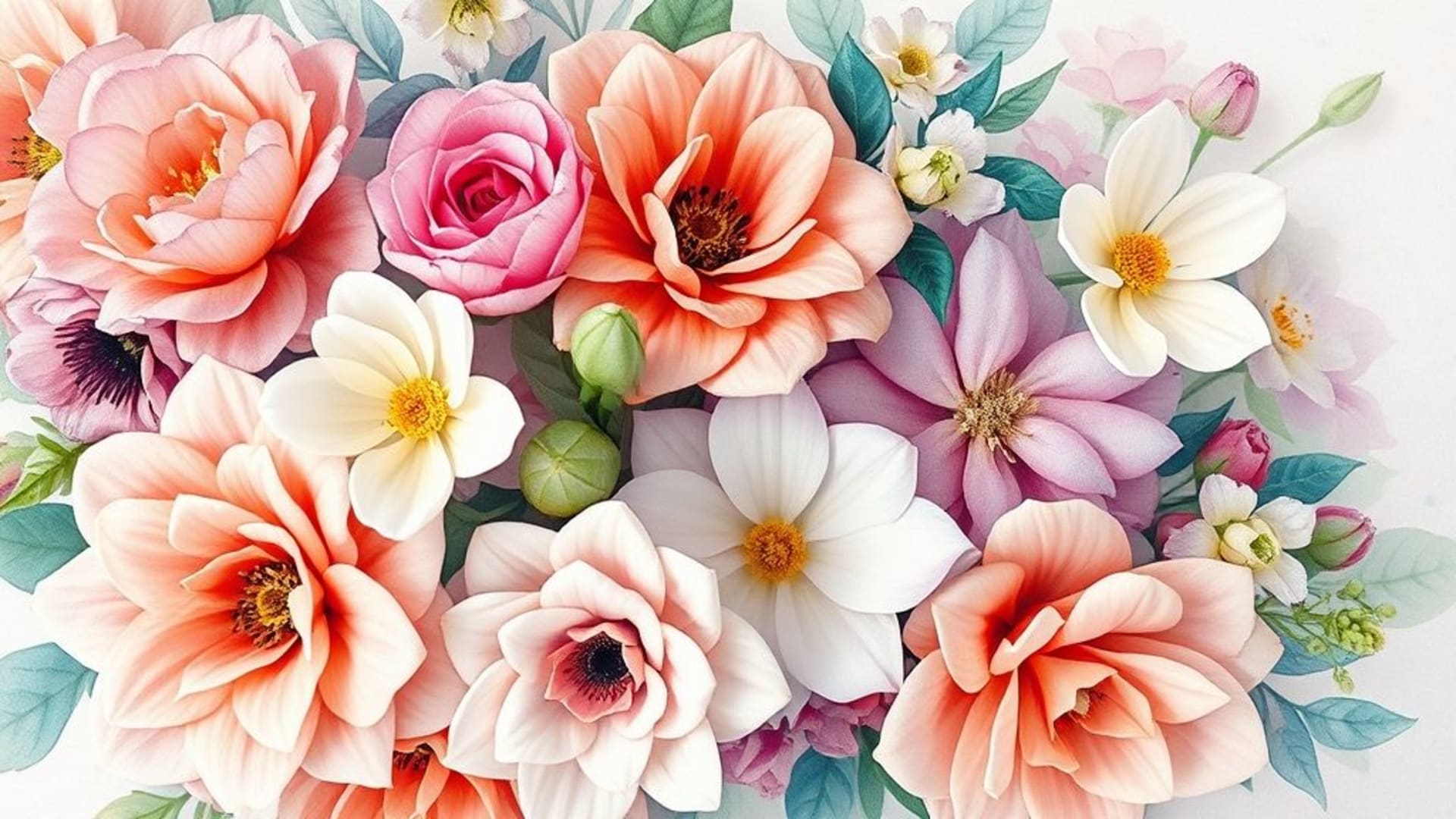 motif de fond ecran floral aquarelle bouquet de jardin palette pastel textures douces