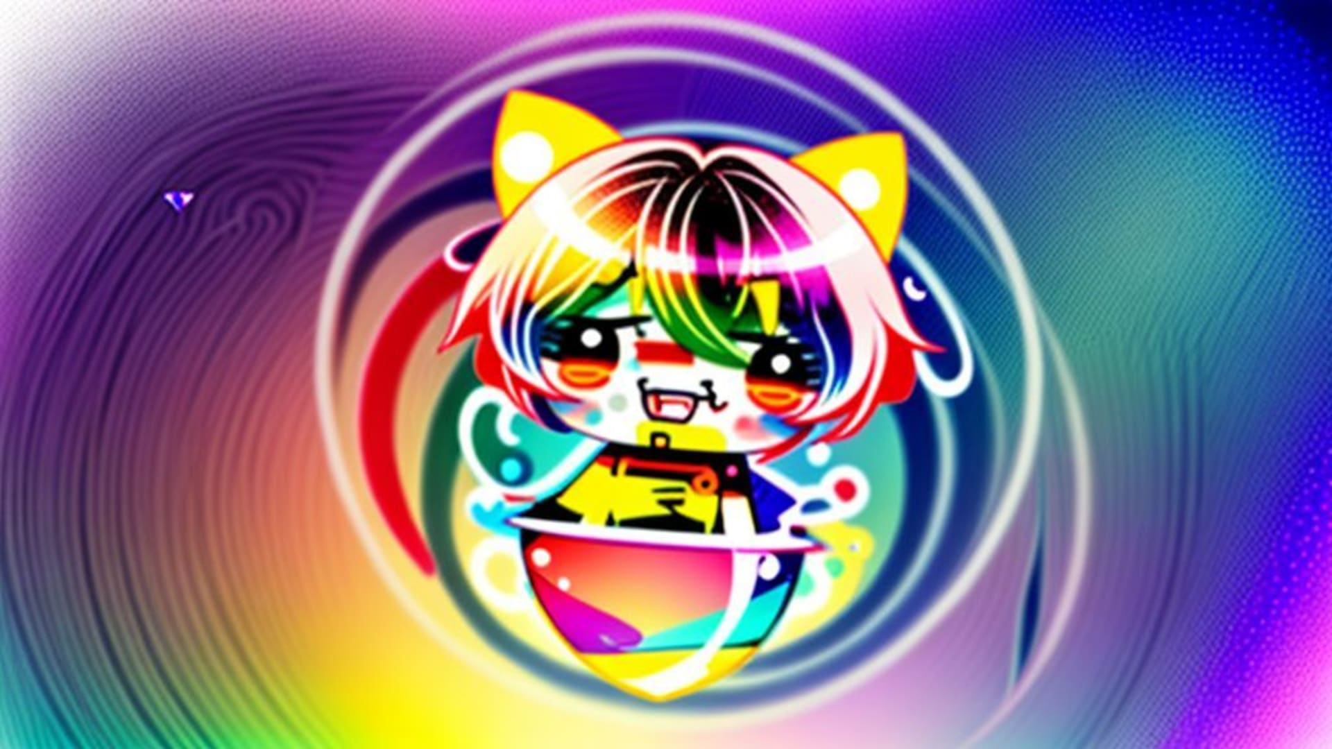 image animée chibi mignonne colorée avec dégradé fond abstrait art numérique