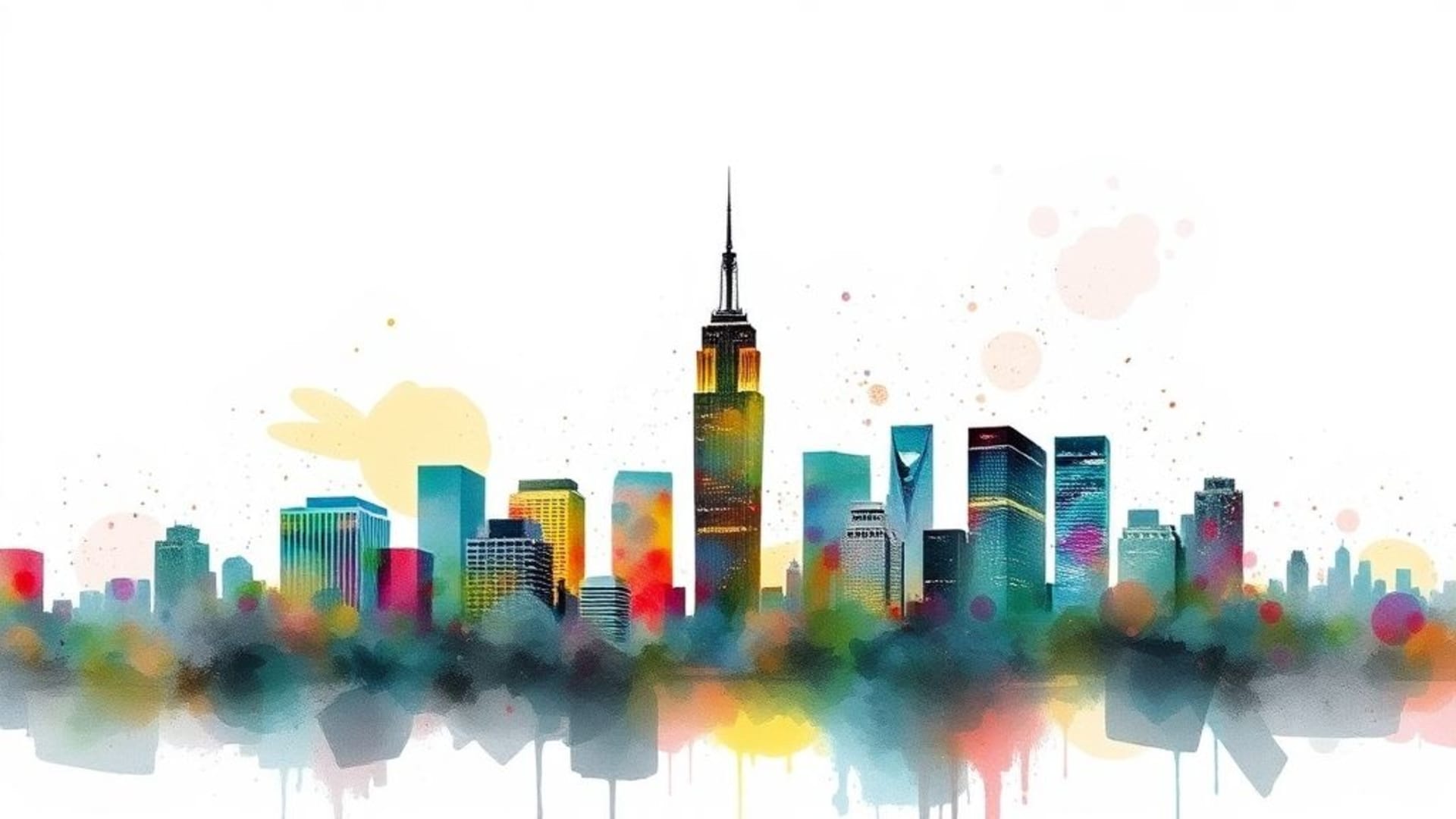 peinture aquarelle artistique de la ligne d'horizon de la ville éclaboussure de peinture fond ecran design moderne minimal