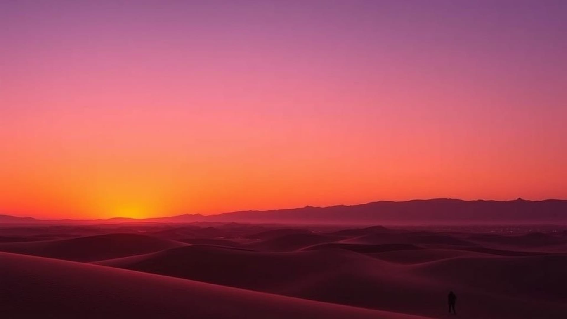 dégradué du coucher de soleil dunes du désert silhouettes chaud orange rose violet fond ecran