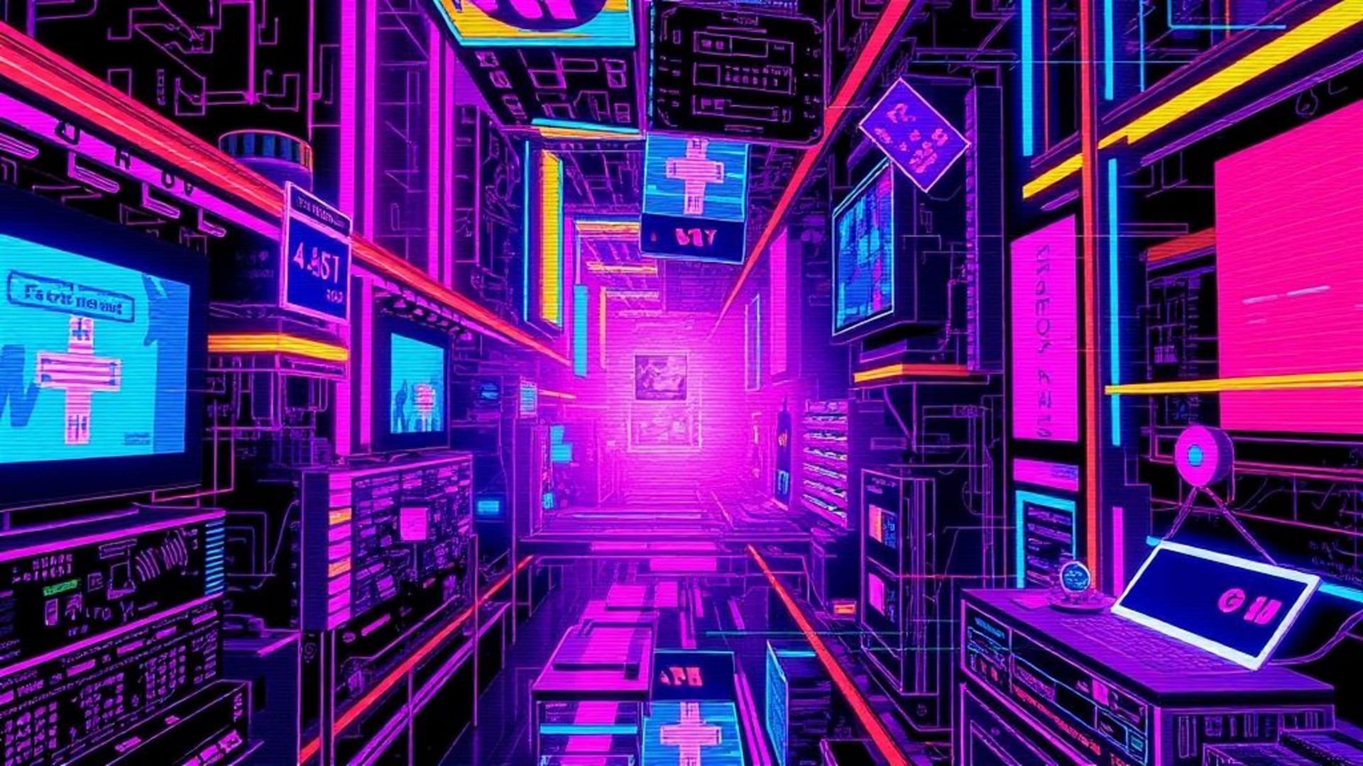 art numérique glitch pixels déformés couleurs vibrantes fond d'écran cyberpunk esthétique