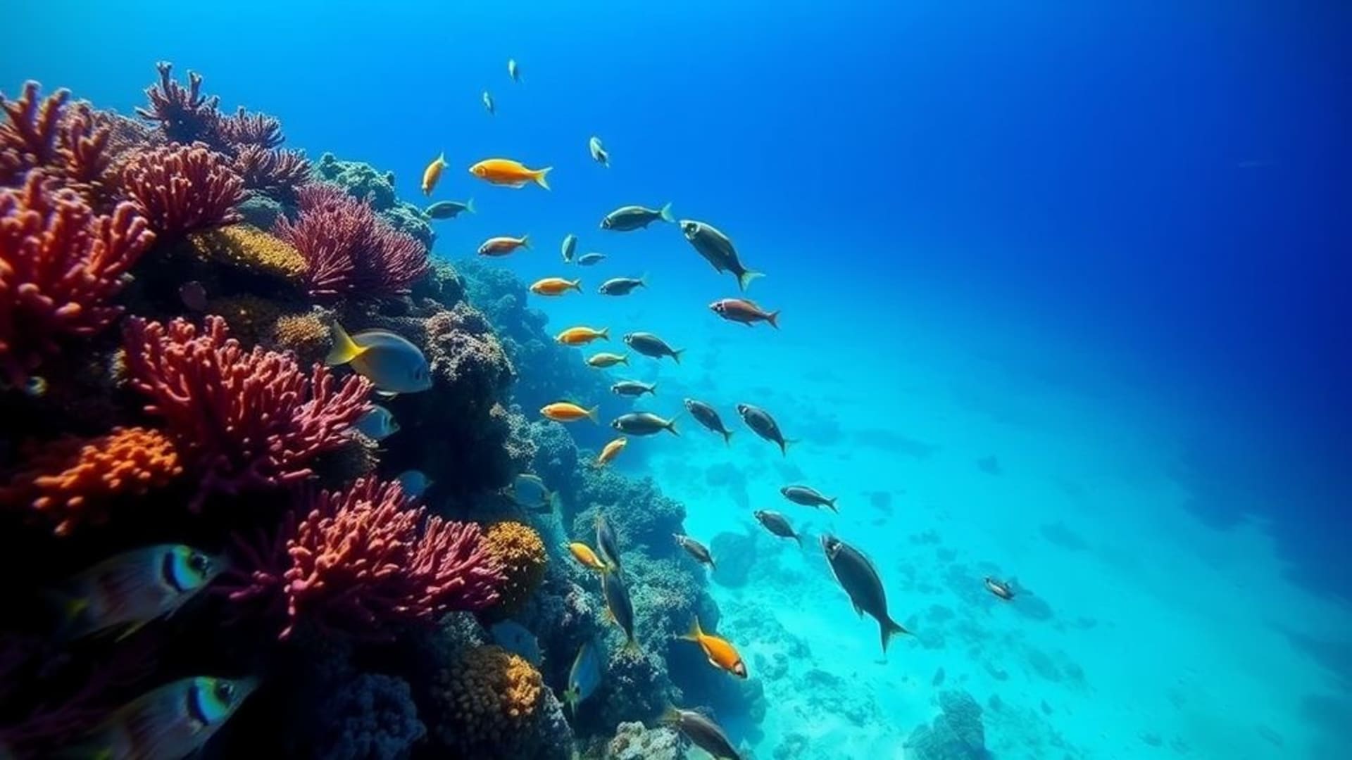 Récif de corail sous-marin poisson tropical bleu dégradé océan tropical fond ecran vie marine
