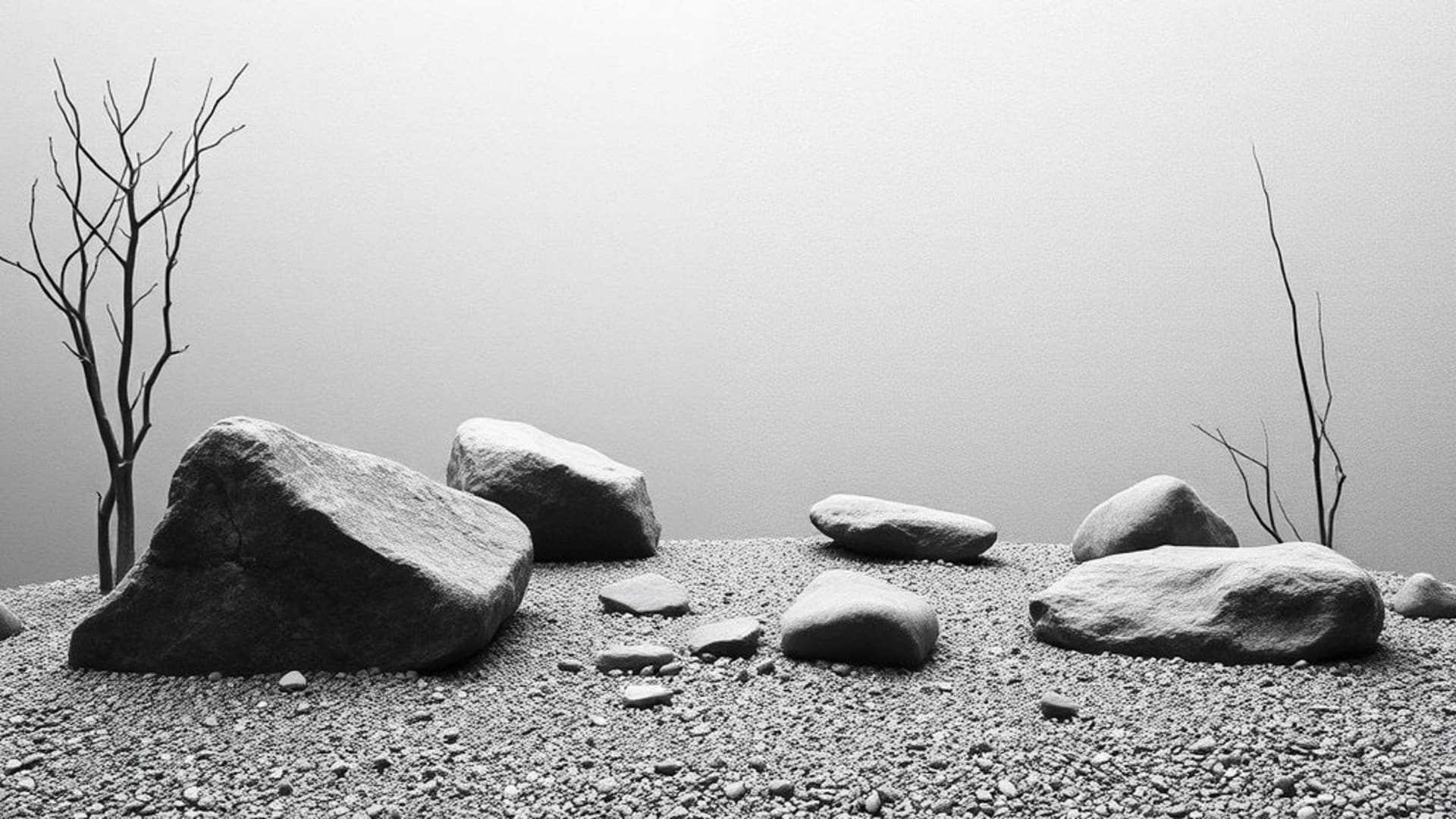 pierres de jardin zen gravier ratissé minimalisme texture abstraite calme fond ecran monochrome