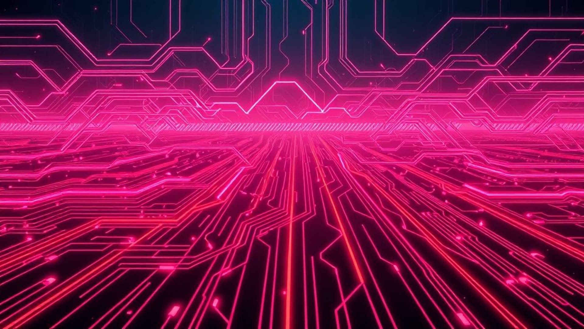 Crépuscule électrique lignes de néon esthétique de circuit géométrique fond d'écran cyberpunk ambiance futuriste