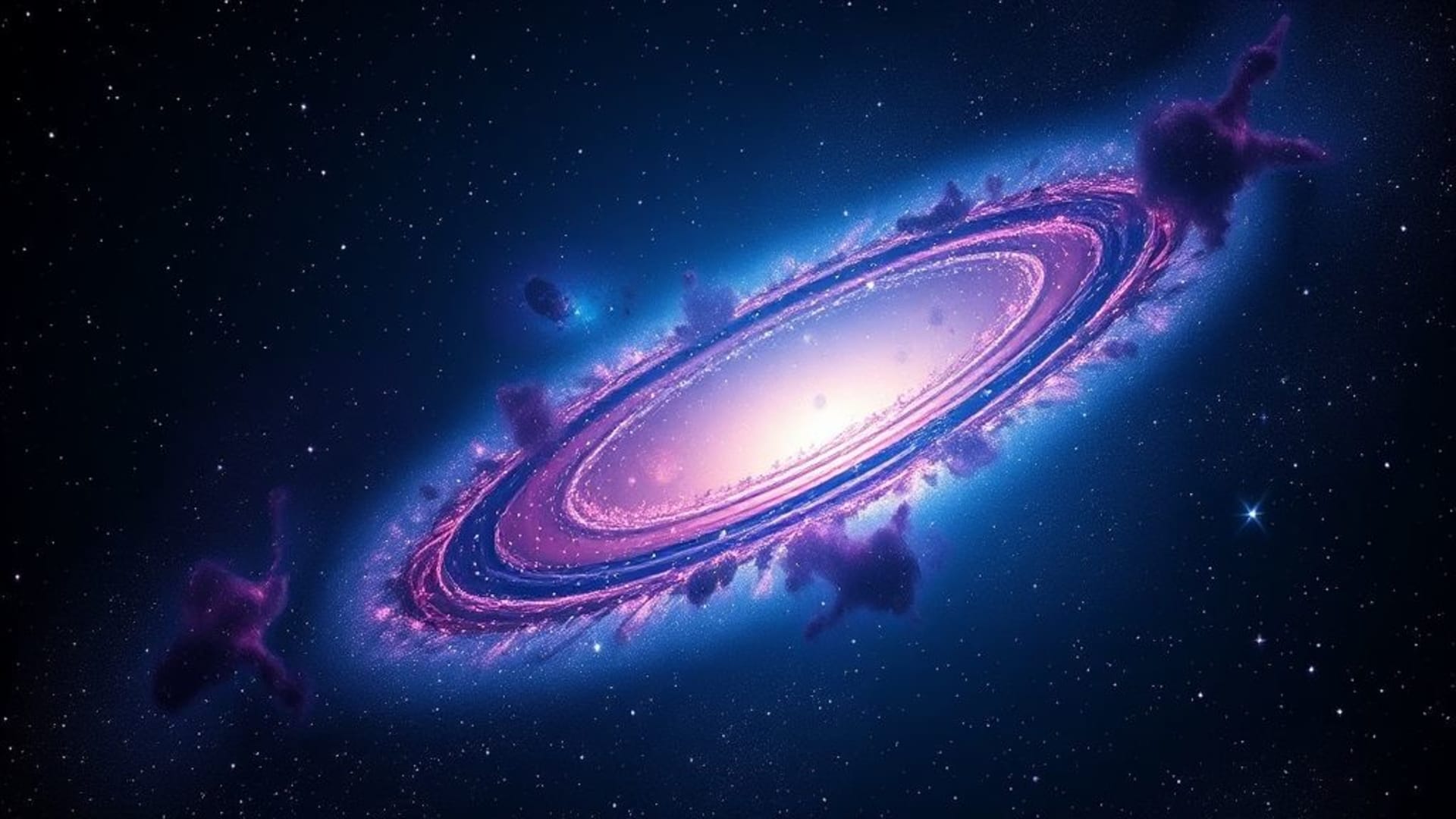 galaxie nébuleuse étoiles cosmique espace aurore minuit sombre dégradé fond ecran céleste holographique scintillement fantasy numérique science-fiction univers particules abstrait