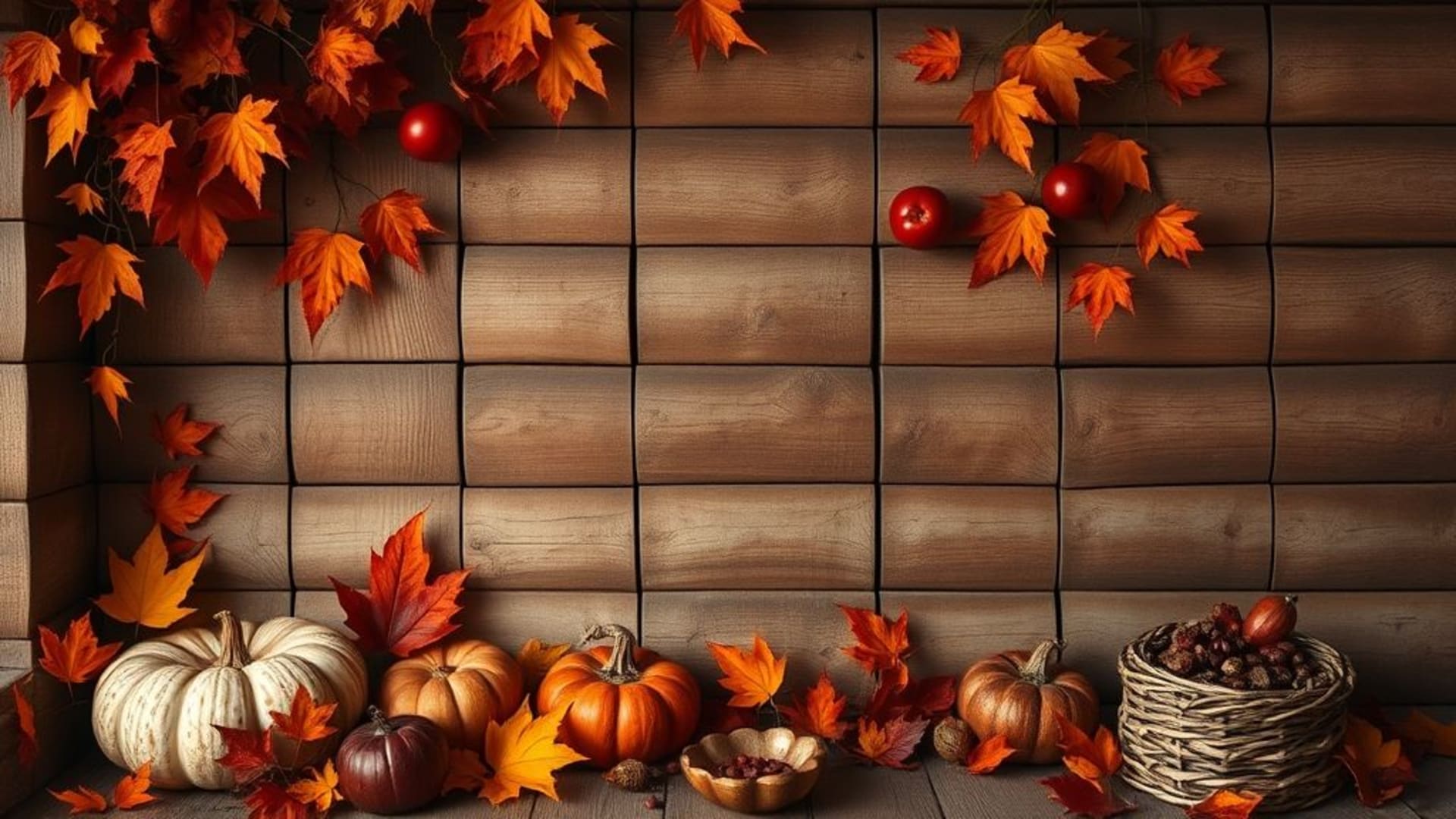saisonnier automne automne feuilles ambre roussâtre moisson confortable bois cabine fond ecran rustique chaud hygge