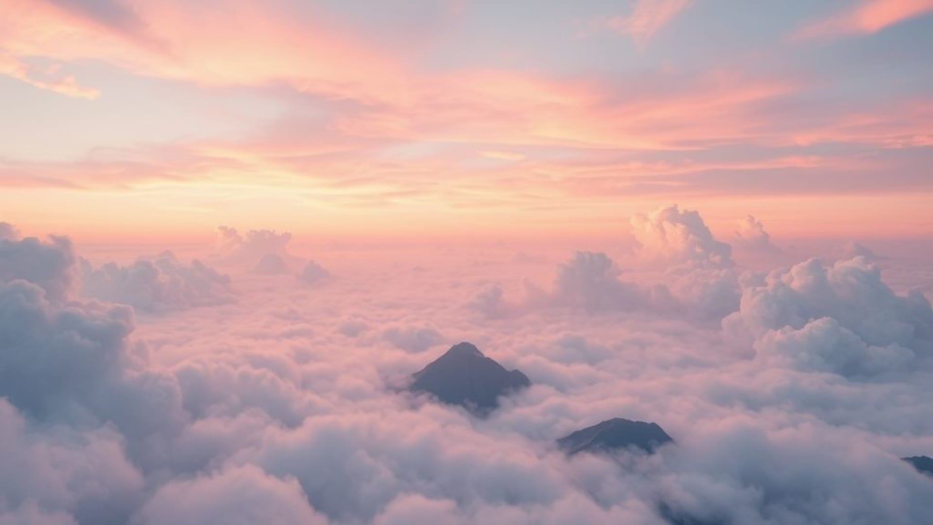 paysage onirique, surréaliste, nuages, flotter, îles, pastel, doux, ambiant, éthéré, brume, crépuscule, fantasy, fond d'écran