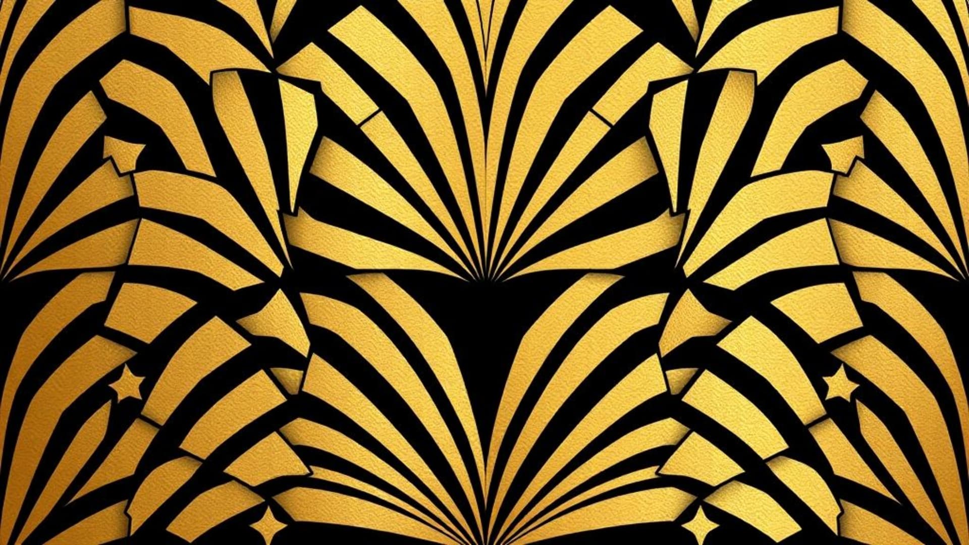 art déco, géométrique, éventail, chevron, rayonnement solaire, métallique, or, noir, fond ecran, luxe, opulent, motif, symétrie