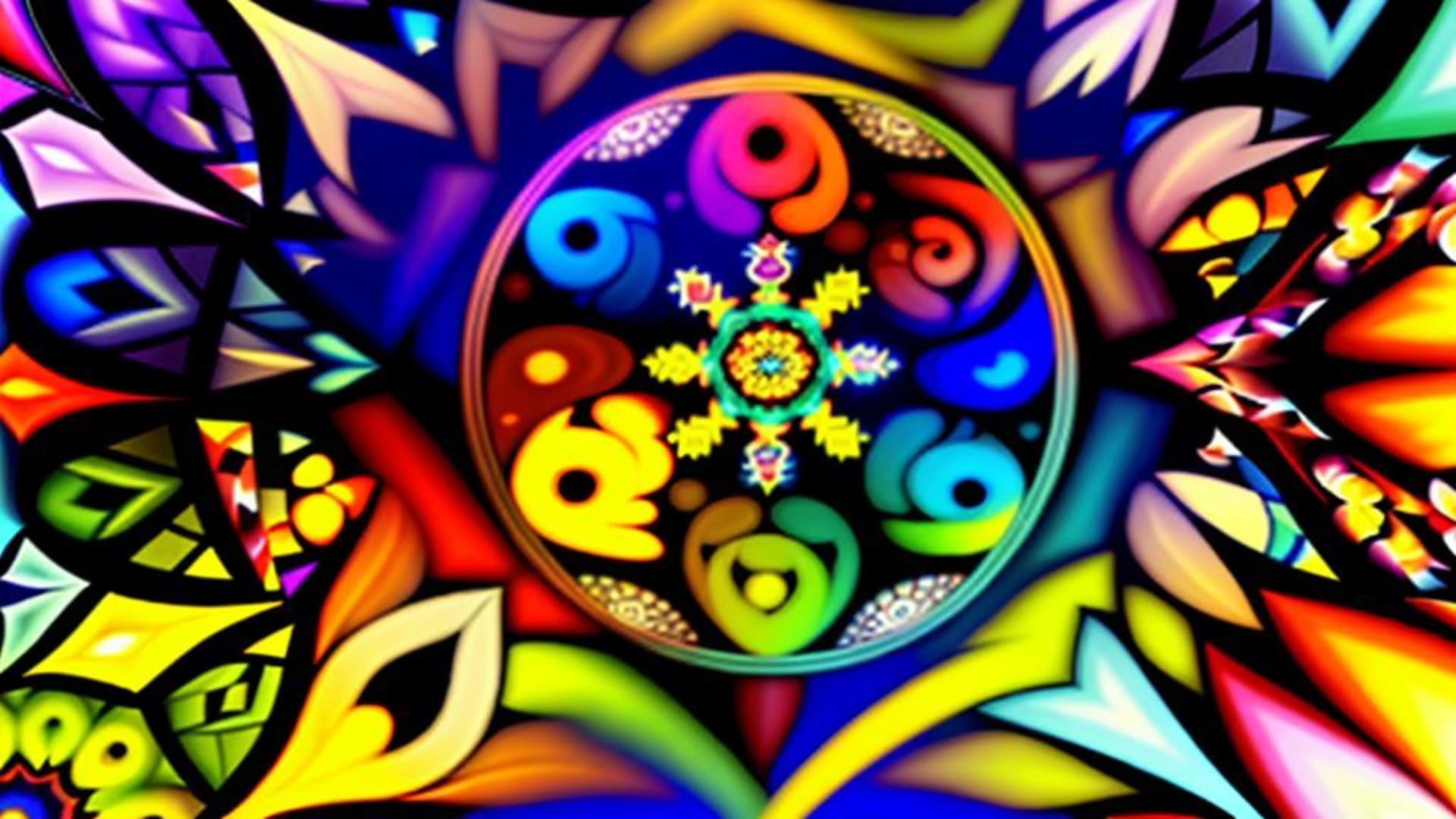 art numérique fractal mandala symétrie kaléidoscope motifs fond ecran complexe coloré orné détaillé