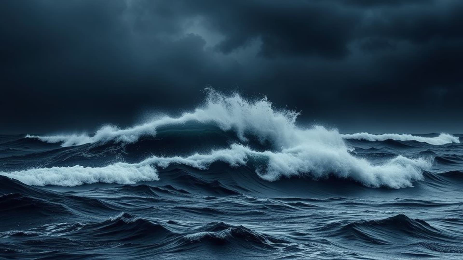 vagues d'océan agitées bleu foncé orageux fond ecran sombre motif côtier minimaliste