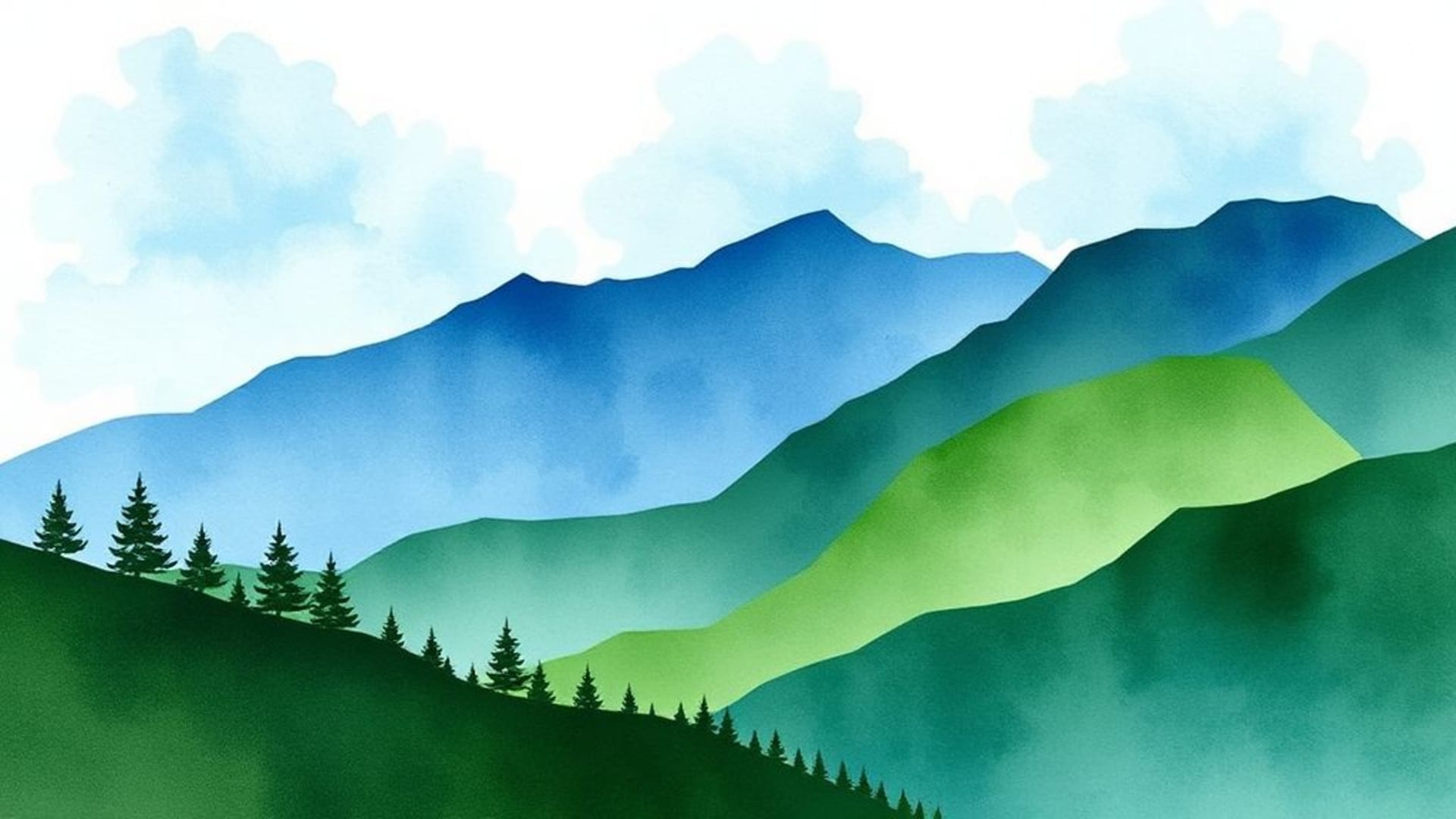 paysage de montagne en aquarelle bleu vert paisible fond d'écran nature scénique textures