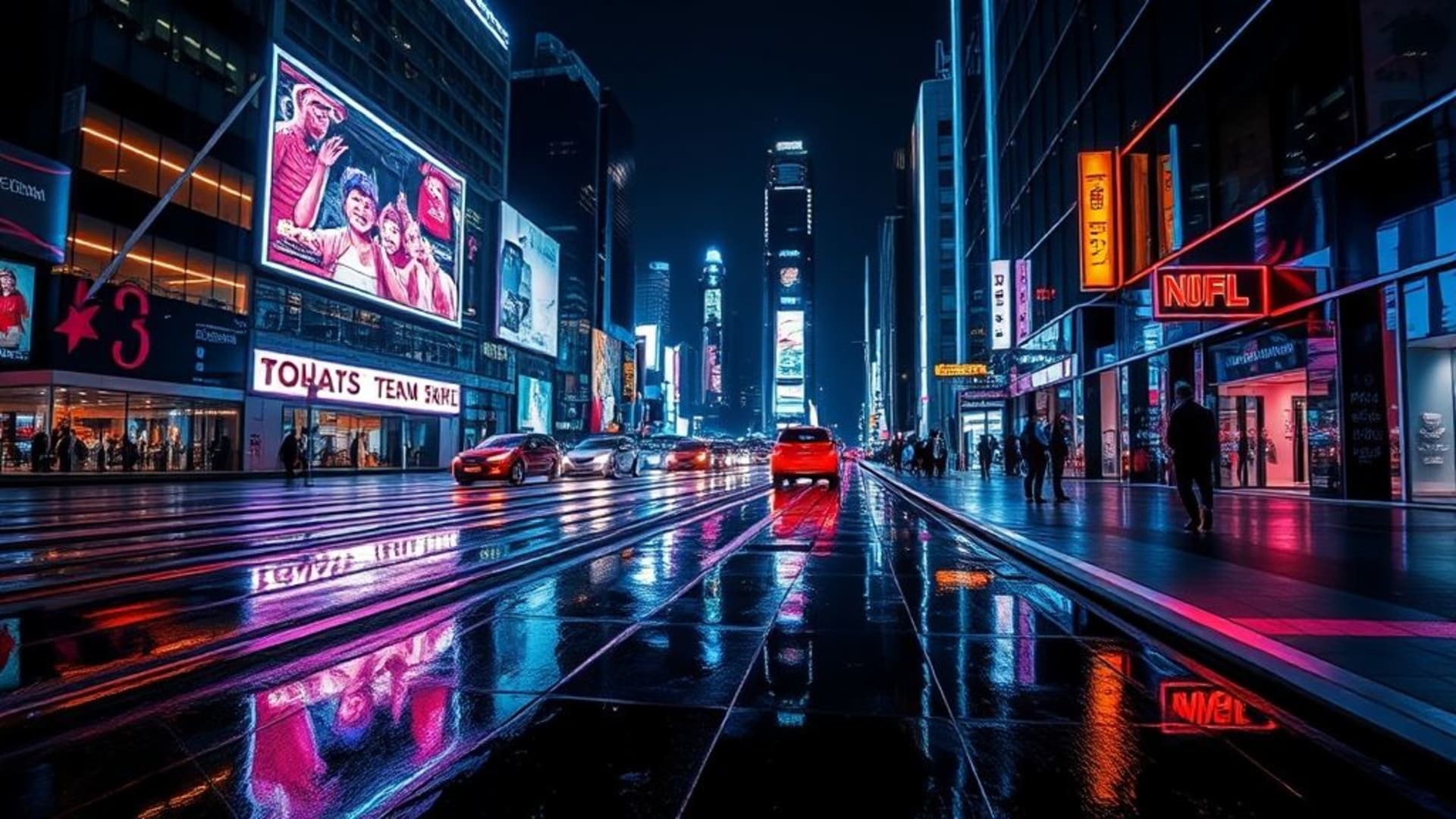 Reflets de la ville néon la nuit fond ecran urbain futuriste en chrome en verre rue