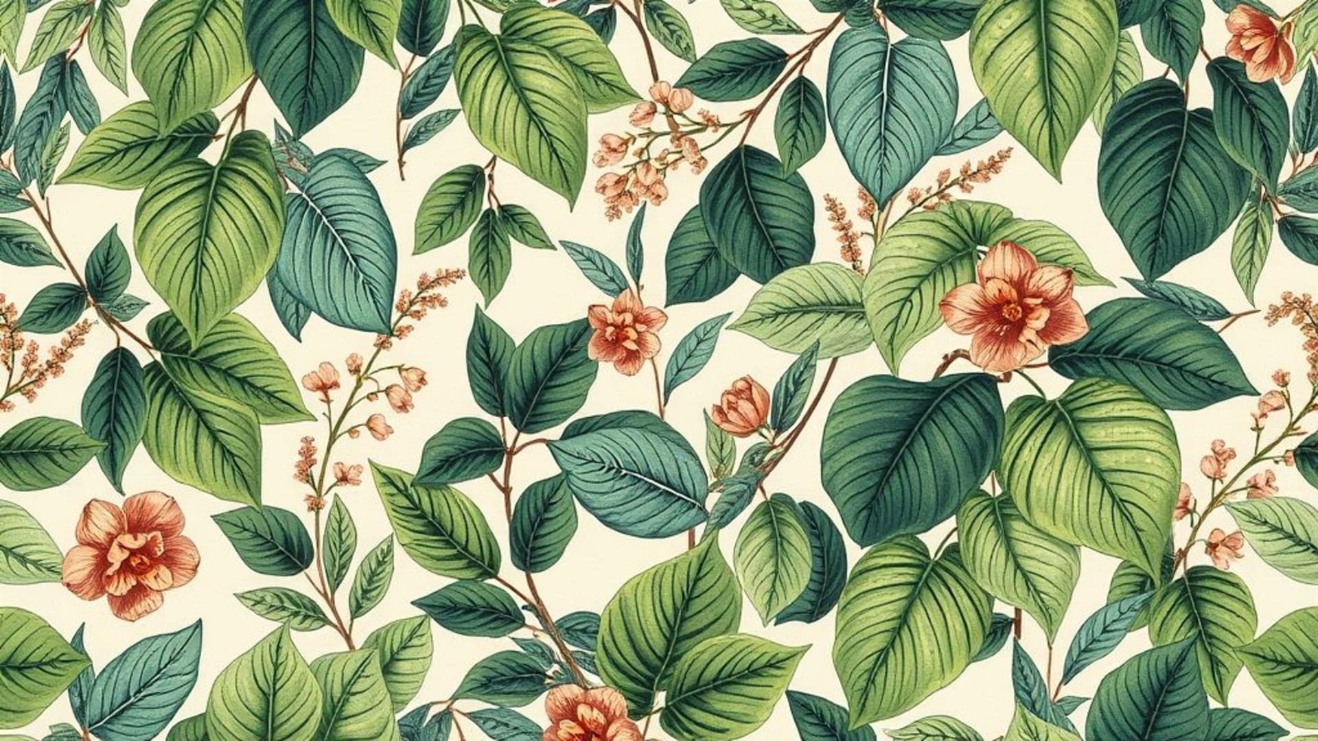 illustration botanique vintage feuilles fond ecran végétation luxuriante motif textile