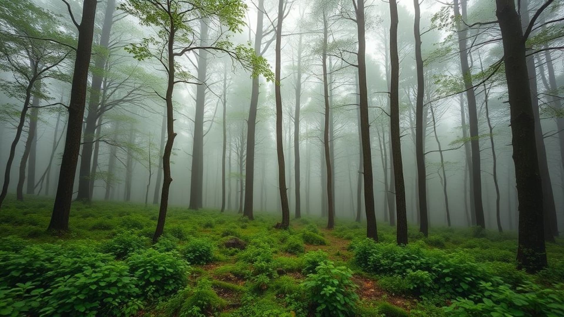 Brume de forêt matinée brouillard boisru sa wallpaper tranquille verts terrestres sereins