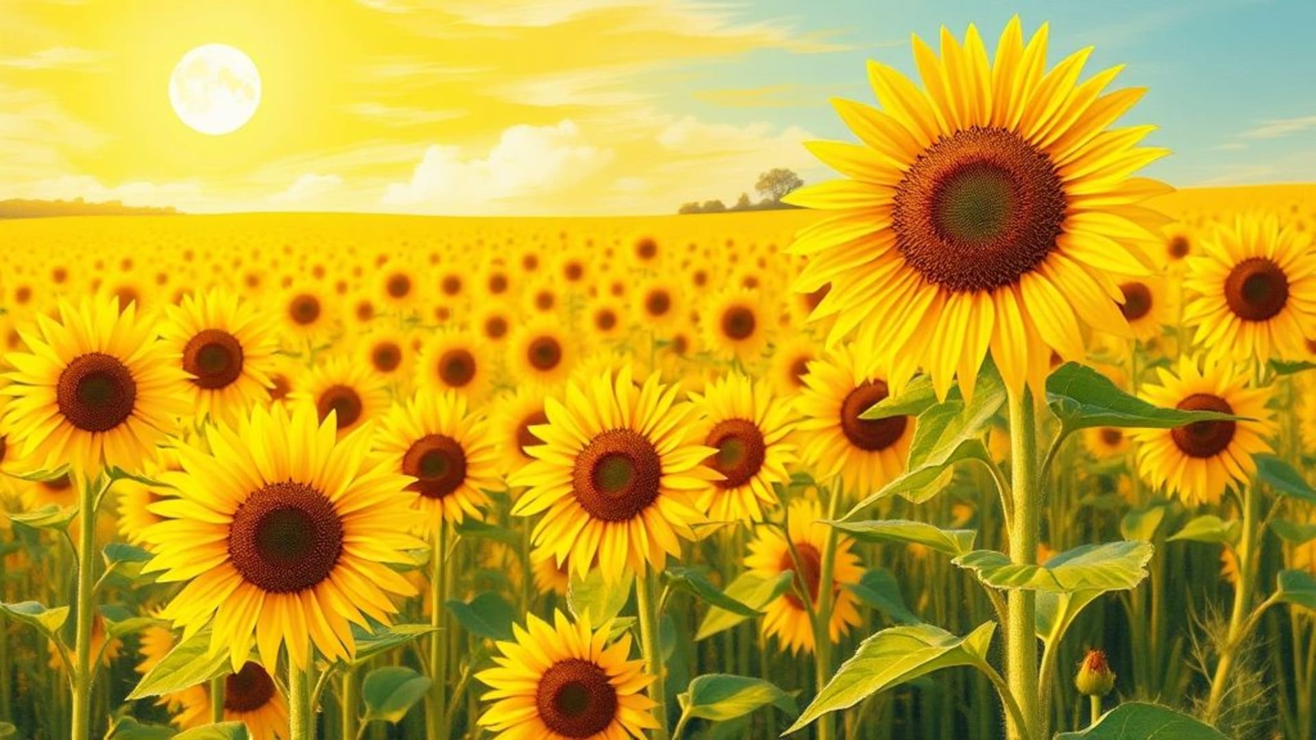 peinture de champ de tournesols jaune vif fond ecran joyeux style campagne rurale