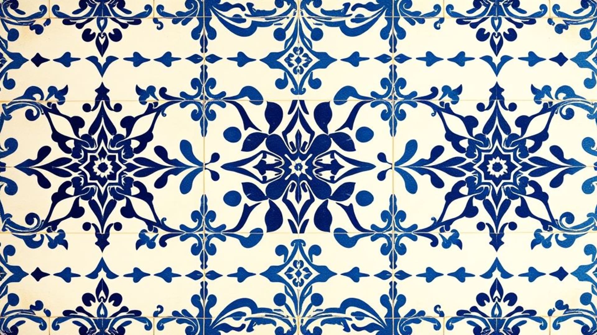 motif en arabesque de carreaux méditerranéens mosaïque bleu et blanc fond ecran orné