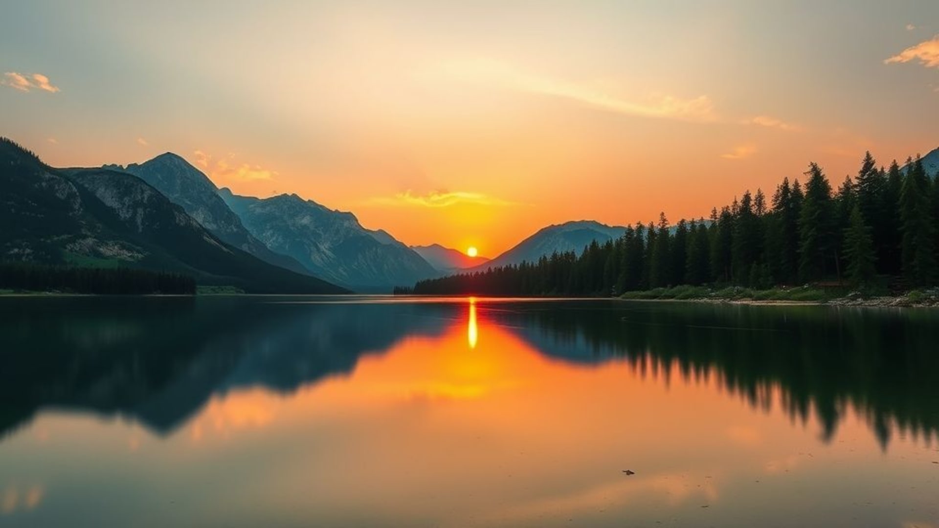 reflet du lac de montagne lever de soleil longue exposition paysage tranquille fond d'écran panoramique nature haute résolution
