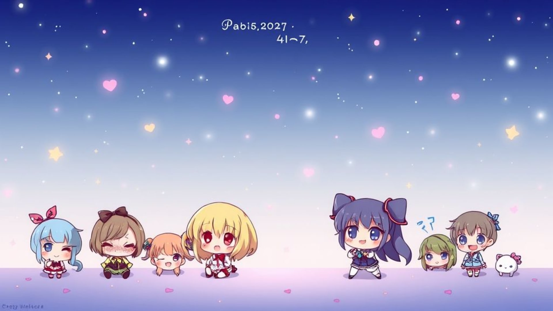personnage d'illustration mignonne pastel colorée et vibrante, style anime manga chibi kawaii fond ecran
