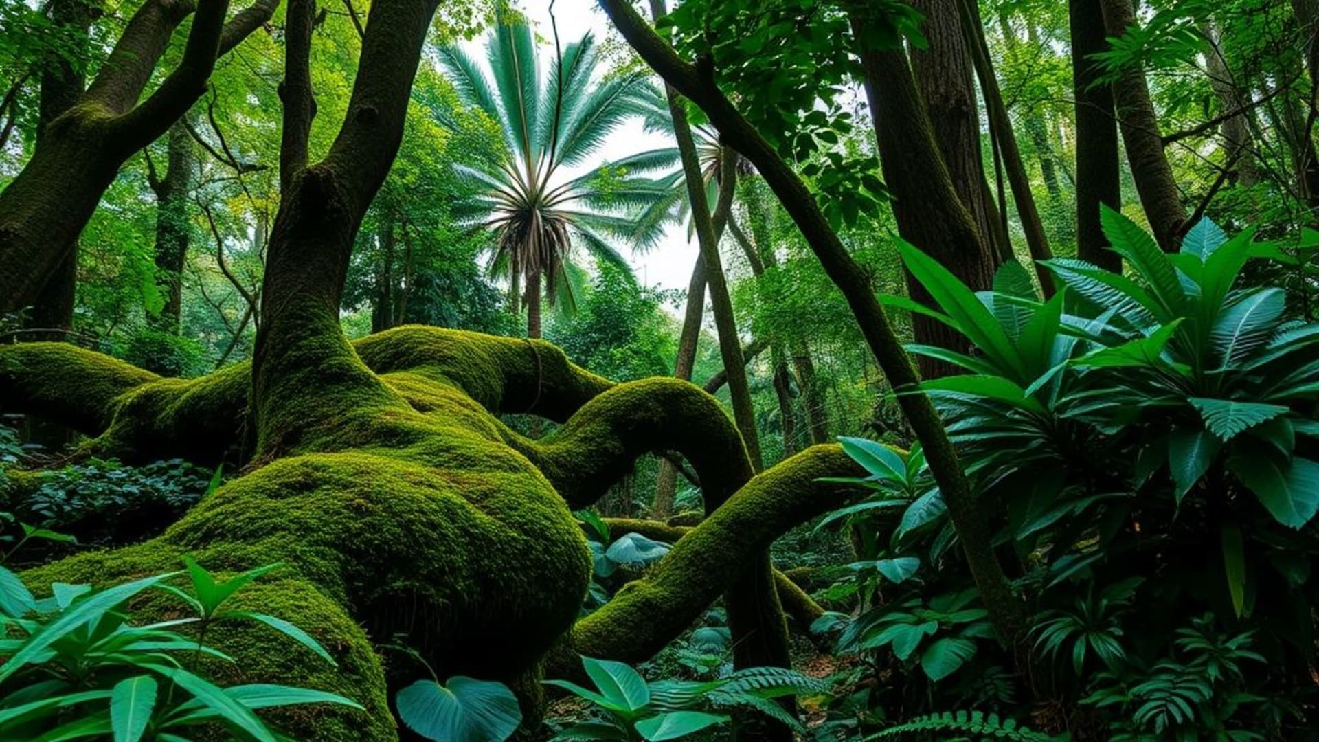 mousse forestière botanique jungle tropicale feuilles fond ecran vert naturel scène apaisante