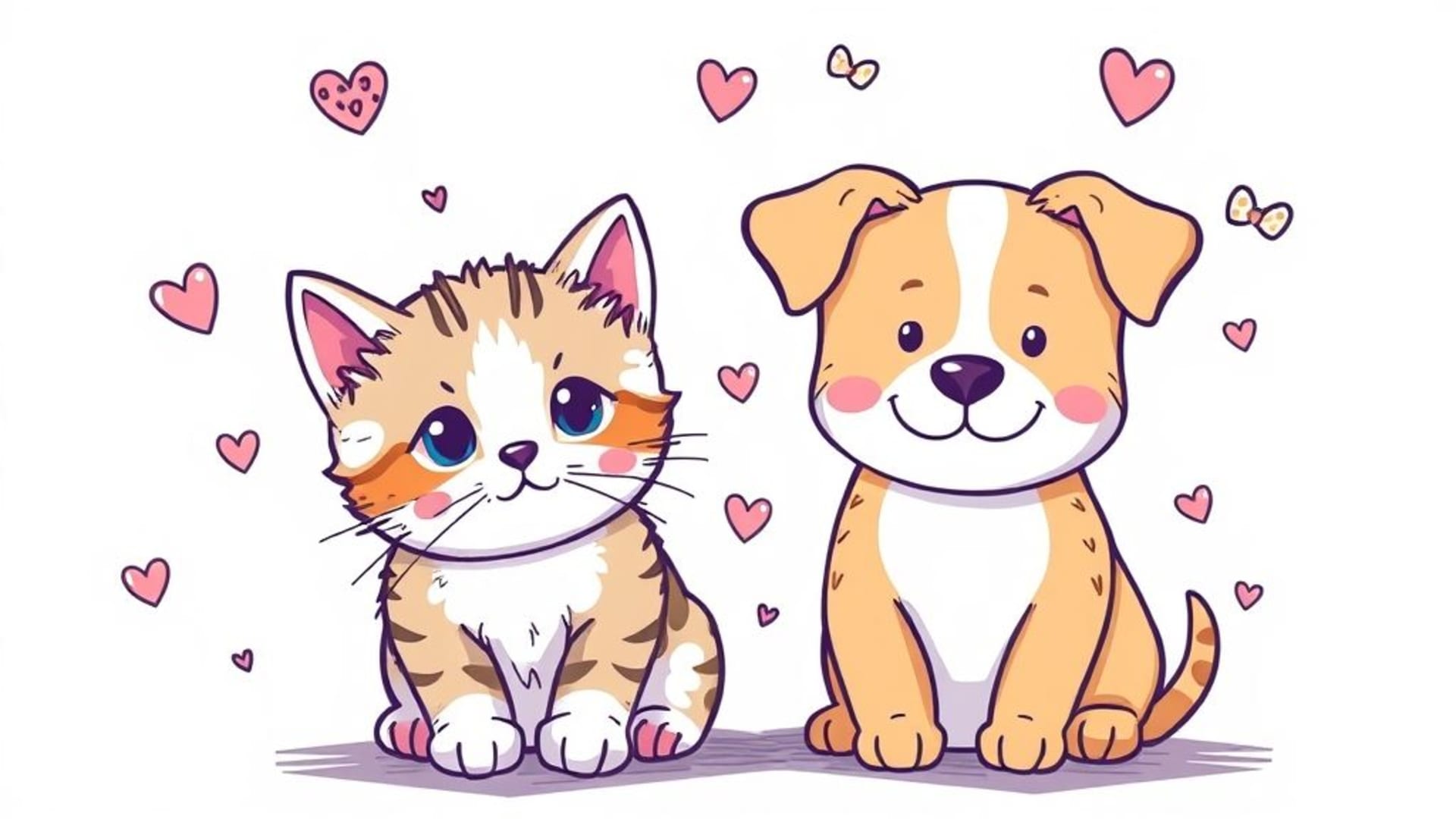 animaux mignons animaux de compagnie chaton chien fond ecran griffonnage pastel lumineux