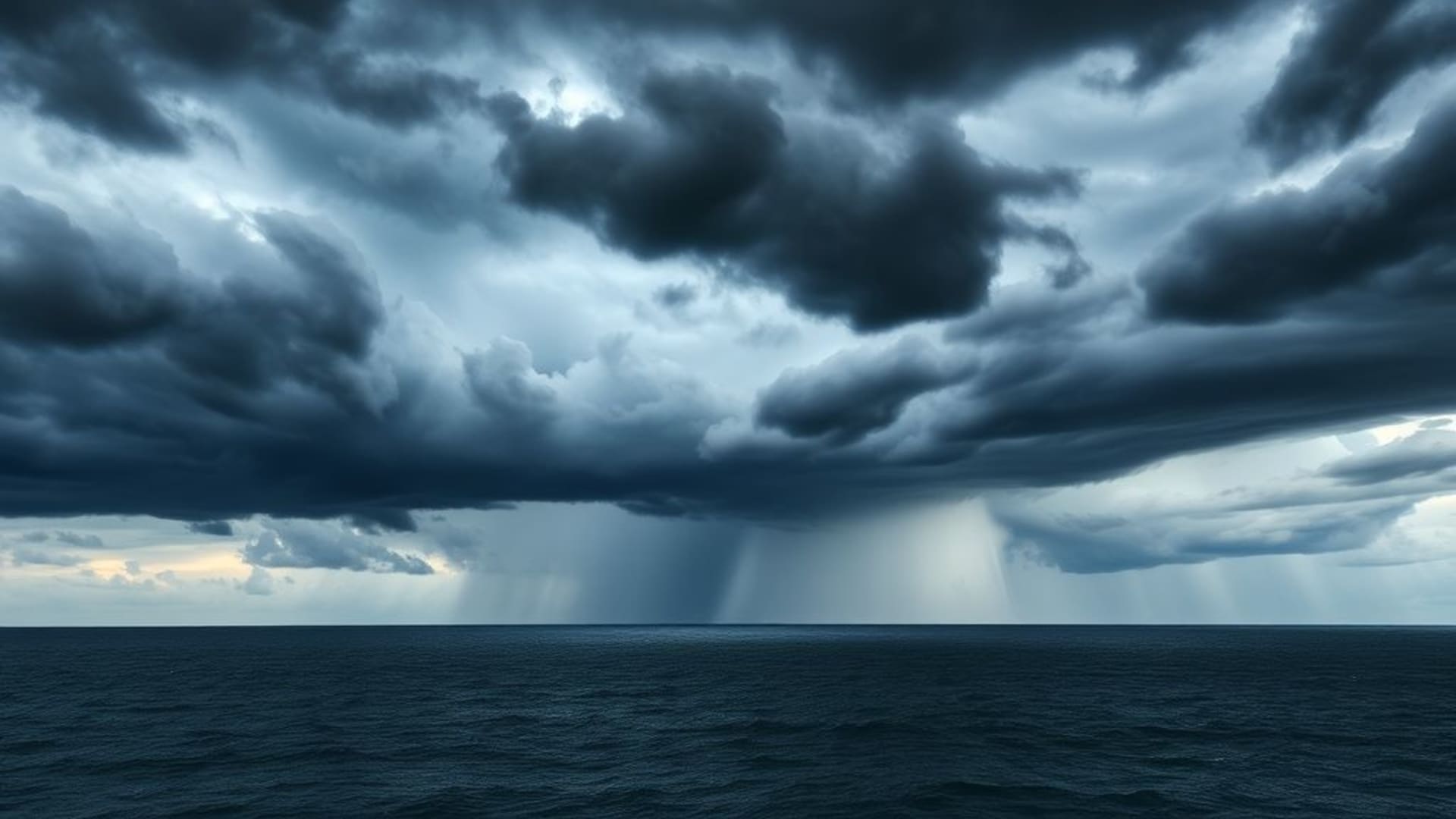 ciel orageux océan orageux nuages de tonnerre paysage maritime paysage dramatique contraste élevé ambiance sombre fond ecran
