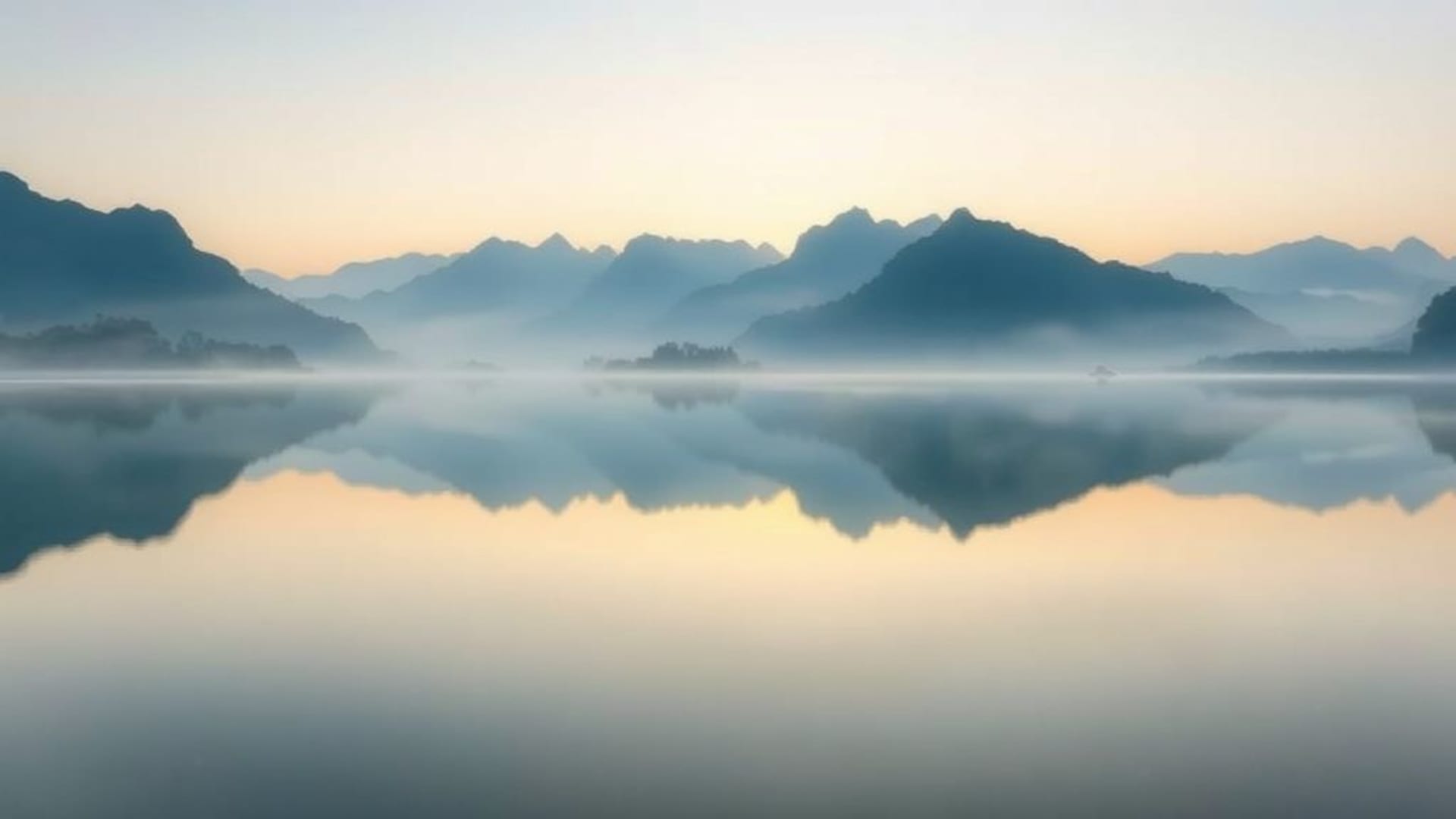 Montagnes reflétées dans un lac calme matin brumeux paysage pictural fond d'écran zen