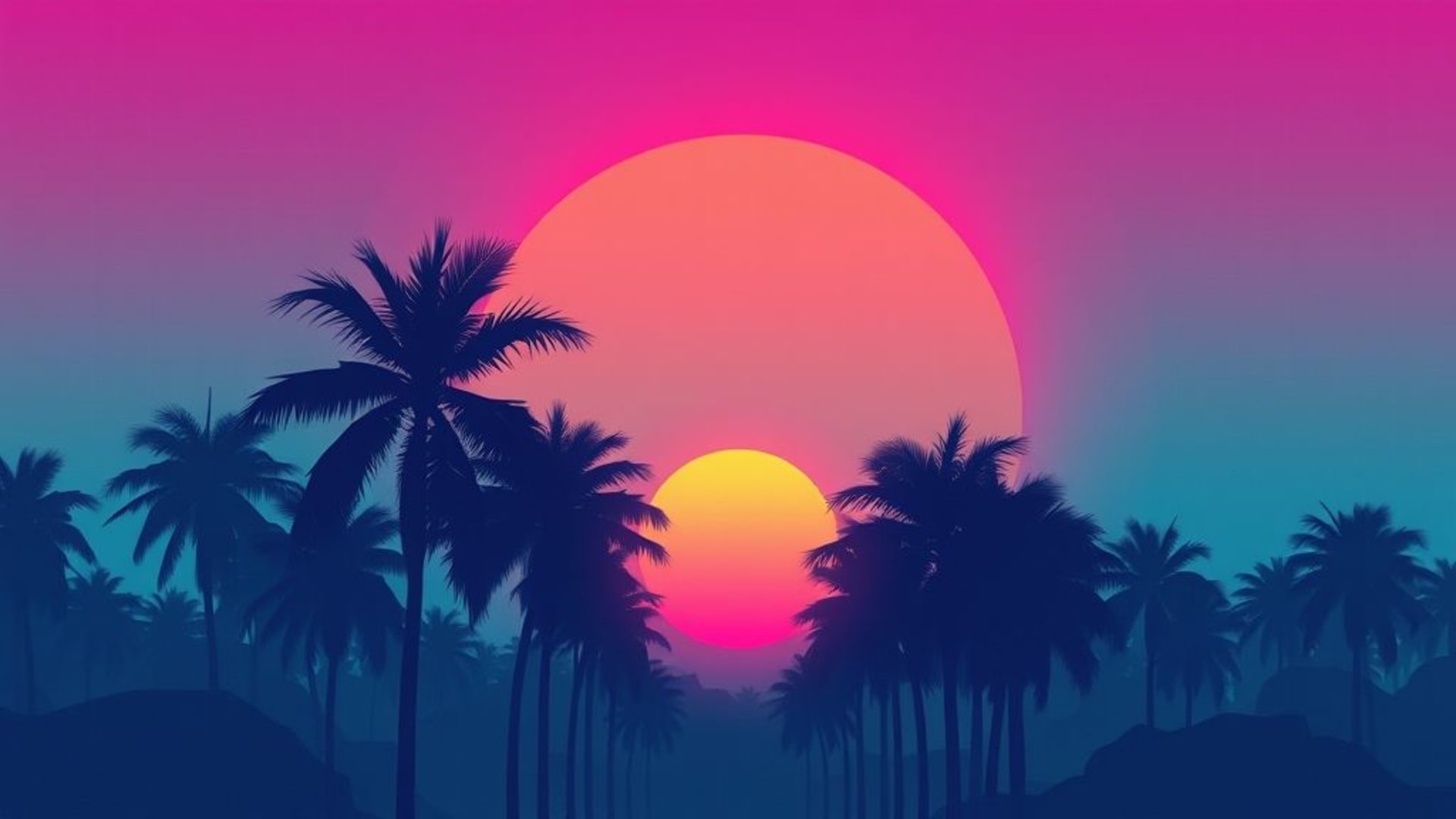 vapowave rétro coucher de soleil palmiers esthétique des années 80 grille néon lignes de la grille nostalgique