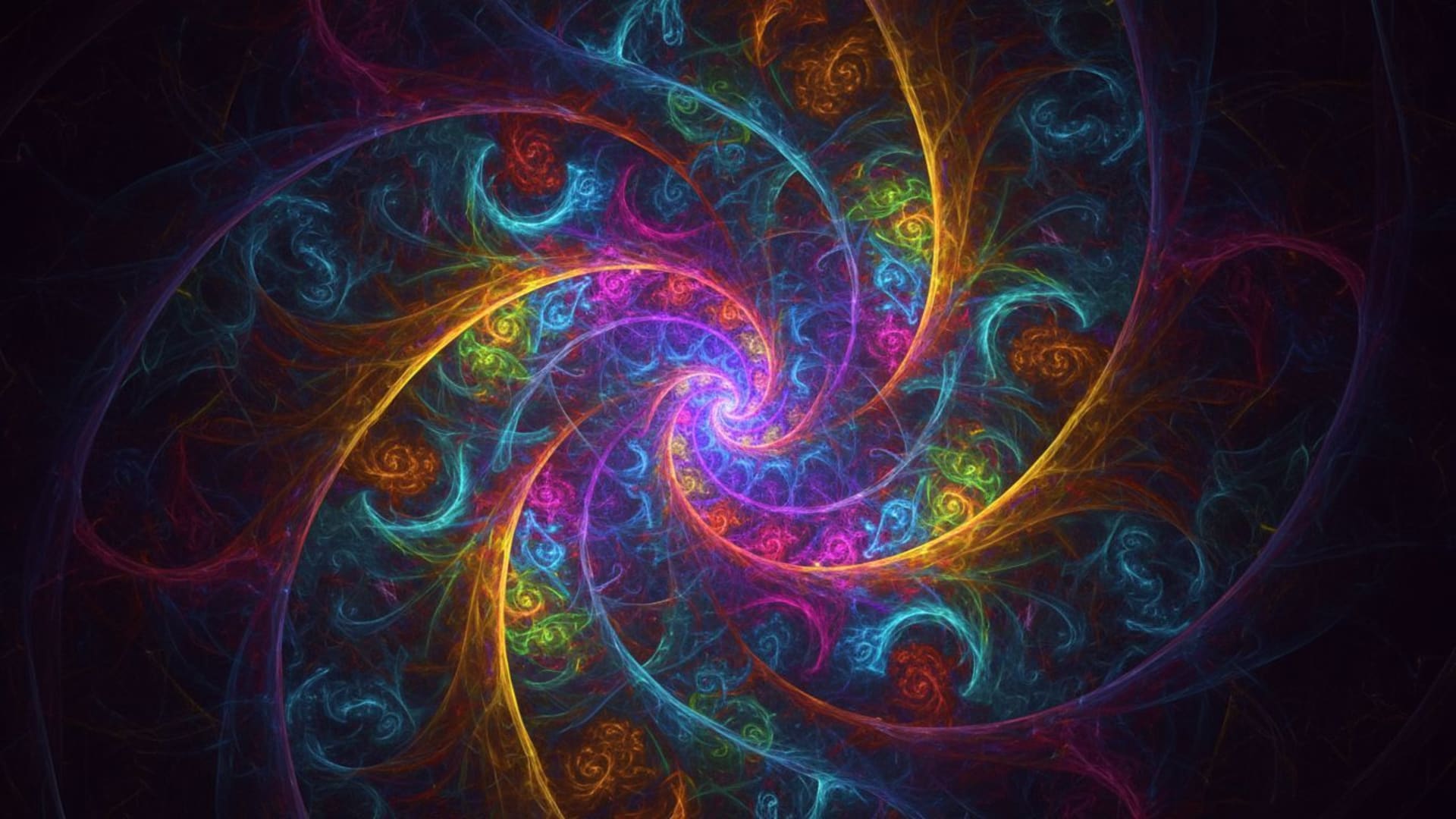art fractal artisanal, motifs en spirale colorés, lueur lumineuse, fond d'écran numérique