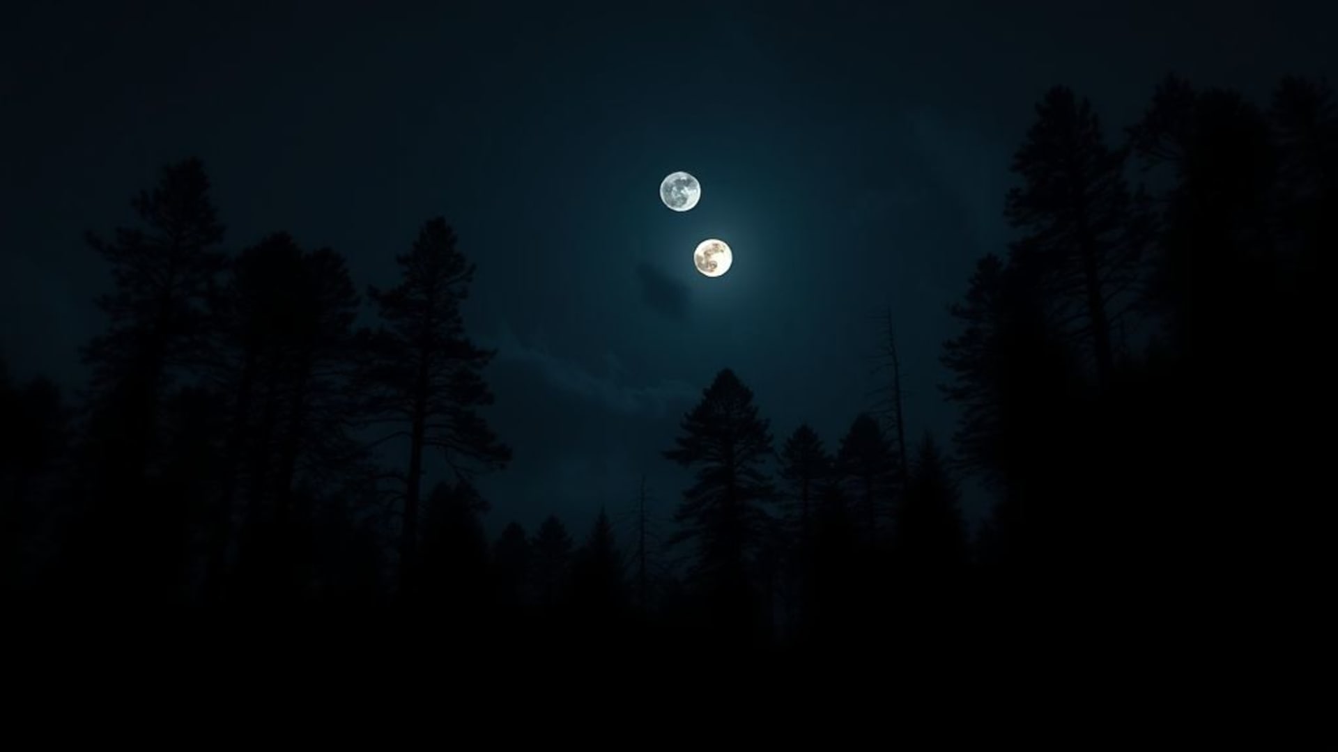 forêt de minuit lumière de la lune silhouettes tranquille mystérieuse calme paysage naturel fond d'écran