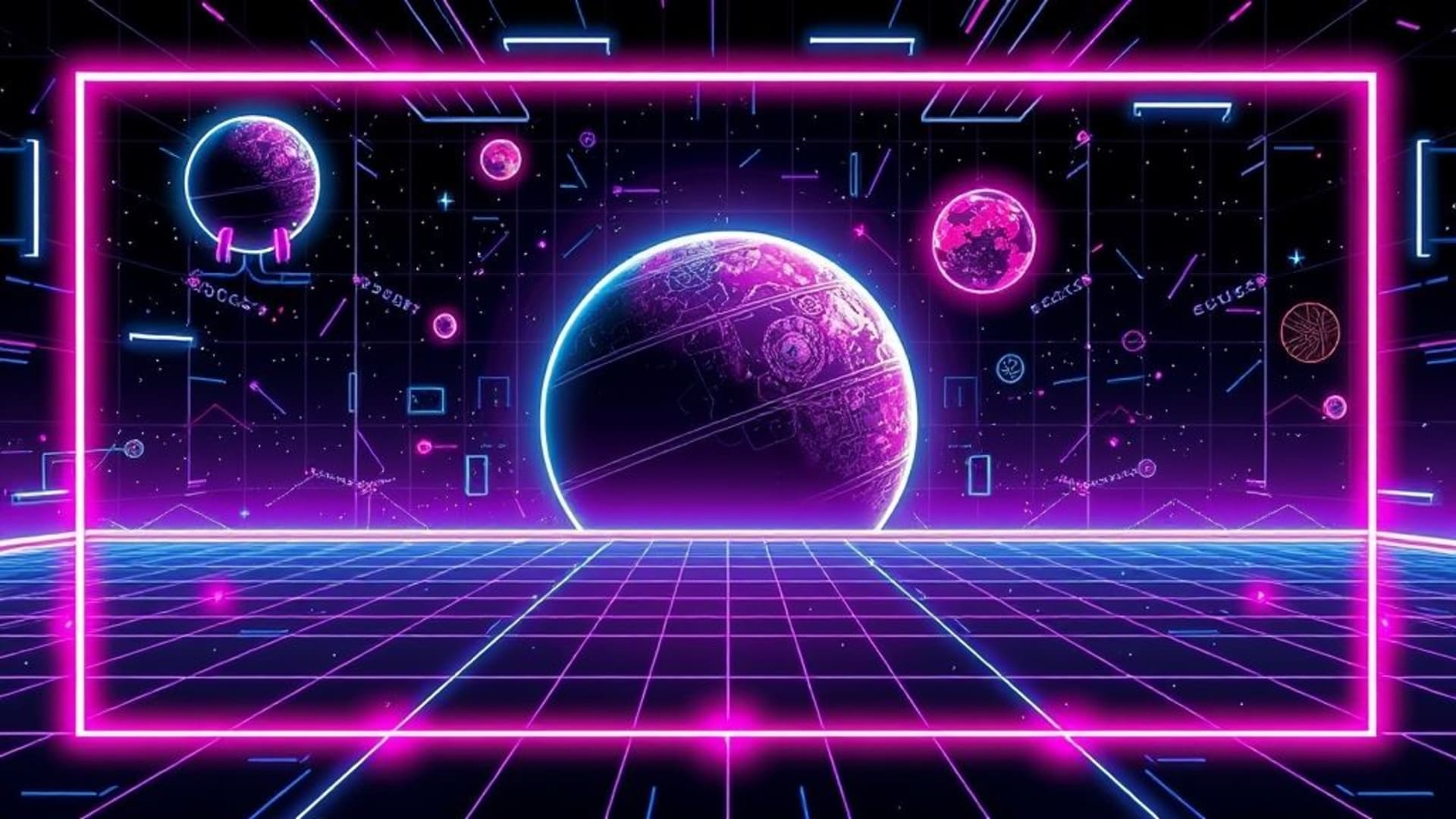 opéra spatial art vector néon formes géométriques science-fiction fond ecran futuriste grille